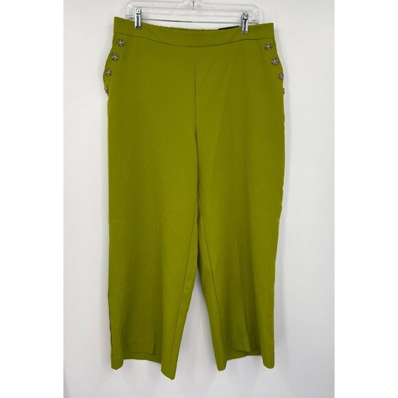Meg & Margot Pull On Wide Leg Crop Pant Green Large NEW - Picture 1 of 6